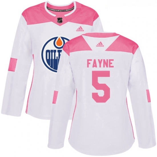 Womens Adidas Edmonton Oilers 5 Mark Fayne Authentic WhitePink Fashion NHL Jersey Womens Adidas Edmonton Oilers 5 Mark Fayne Authentic WhitePink Fashion NHL Jersey
