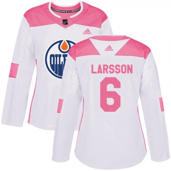 Womens Adidas Edmonton Oilers 6 Adam Larsson Authentic WhitePink Fashion NHL Jersey Womens Adidas Edmonton Oilers 6 Adam Larsson Authentic WhitePink Fashion NHL Jersey