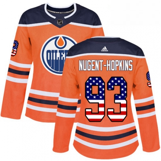 Womens Adidas Edmonton Oilers 93 Ryan Nugent Hopkins Authentic Orange USA Flag Fashion NHL Jersey Womens Adidas Edmonton Oilers 93 Ryan Nugent Hopkins Authentic Orange USA Flag Fashion NHL Jersey