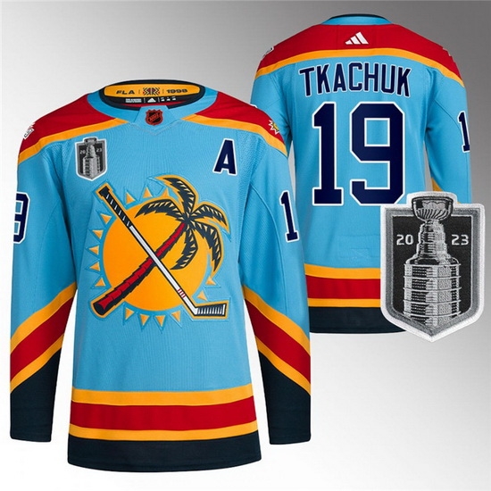 Men Florida Panthers 19 Matthew Tkachuk Blue 2023 Stanley Cup Final Reverse Retro Stitched Jersey Men Florida Panthers 19 Matthew Tkachuk Blue 2023 Stanley Cup Final Reverse Retro Stitched Jersey