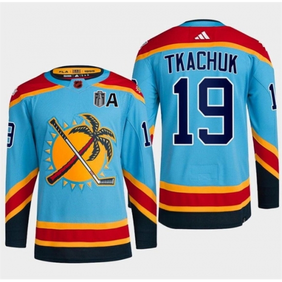 Men Florida Panthers 19 Matthew Tkachuk Blue 2024 Stanley Cup Final Patch Reverse Retro Stitched Jersey Men Florida Panthers 19 Matthew Tkachuk Blue 2024 Stanley Cup Final Patch Reverse Retro Stitched Jersey