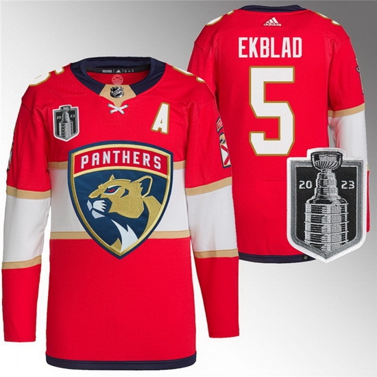Men Florida Panthers 5 Aaron Ekblad Red 2023 Stanley Cup Final Stitched Jersey Men Florida Panthers 5 Aaron Ekblad Red 2023 Stanley Cup Final Stitched Jersey