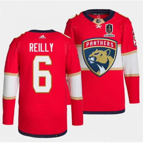 Men Florida Panthers 6 Mike Reilly Red Home 2024 Stanley Cup Champions Stitched Jersey
