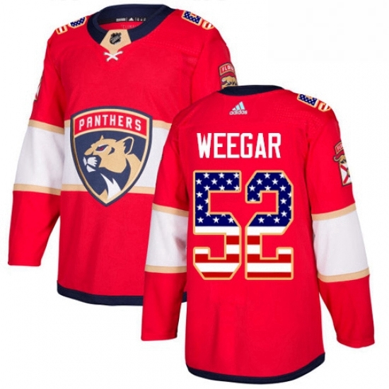 Mens Adidas Florida Panthers 52 MacKenzie Weegar Authentic Red USA Flag Fashion NHL Jersey Mens Adidas Florida Panthers 52 MacKenzie Weegar Authentic Red USA Flag Fashion NHL Jersey