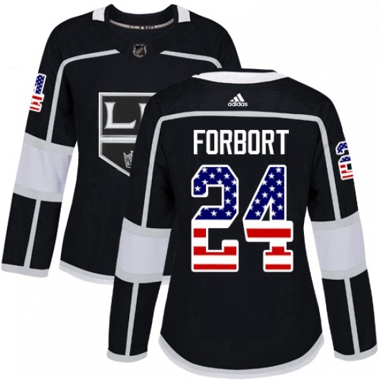 Womens Adidas Los Angeles Kings 24 Derek Forbort Authentic Black USA Flag Fashion NHL Jersey Womens Adidas Los Angeles Kings 24 Derek Forbort Authentic Black USA Flag Fashion NHL Jersey