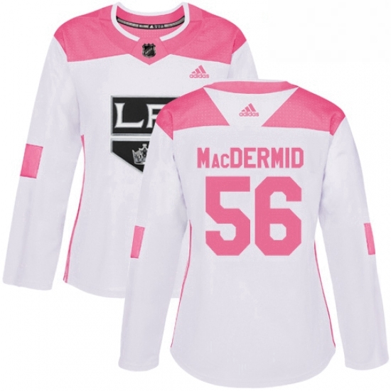 Womens Adidas Los Angeles Kings 56 Kurtis MacDermid Authentic WhitePink Fashion NHL Jersey 