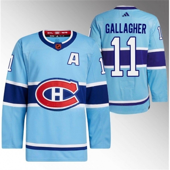 Men Montreal Canadiens 11 Brendan Gallagher Blue 2022 23 Reverse Retro Stitched Jersey Men Montreal Canadiens 11 Brendan Gallagher Blue 2022 23 Reverse Retro Stitched Jersey