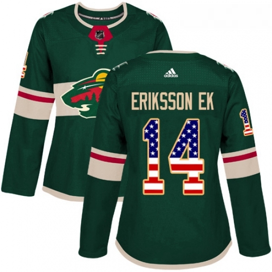 Womens Adidas Minnesota Wild 14 Joel Eriksson Ek Authentic Green USA Flag Fashion NHL Jersey Womens Adidas Minnesota Wild 14 Joel Eriksson Ek Authentic Green USA Flag Fashion NHL Jersey