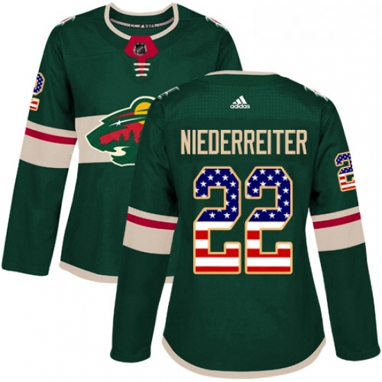 Womens Adidas Minnesota Wild 22 Nino Niederreiter Authentic Green USA Flag Fashion NHL Jersey Womens Adidas Minnesota Wild 22 Nino Niederreiter Authentic Green USA Flag Fashion NHL Jersey