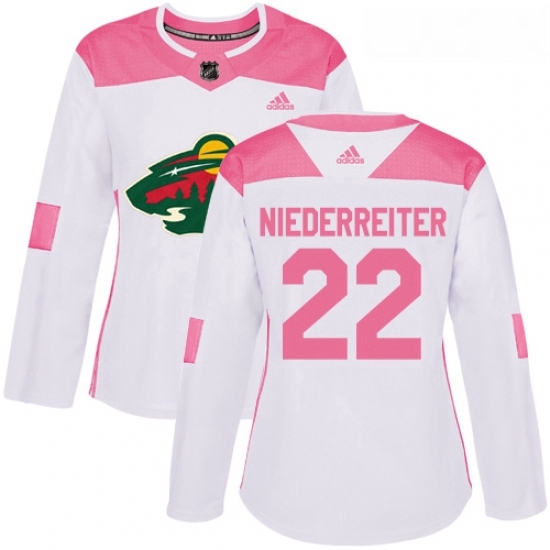 Womens Adidas Minnesota Wild 22 Nino Niederreiter Authentic WhitePink Fashion NHL Jersey Womens Adidas Minnesota Wild 22 Nino Niederreiter Authentic WhitePink Fashion NHL Jersey