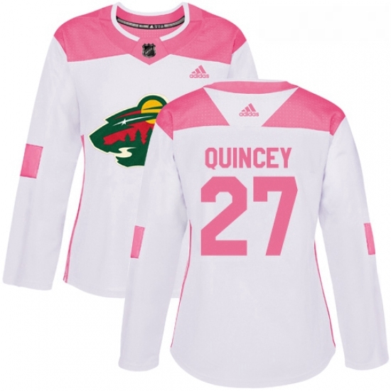 Womens Adidas Minnesota Wild 27 Kyle Quincey Authentic WhitePink Fashion NHL Jersey Womens Adidas Minnesota Wild 27 Kyle Quincey Authentic WhitePink Fashion NHL Jersey