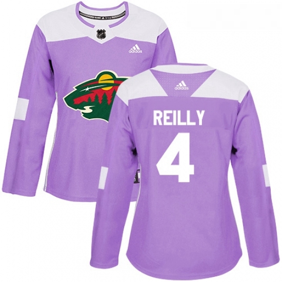 Womens Adidas Minnesota Wild 4 Mike Reilly Authentic Purple Fights Cancer Practice NHL Jersey Womens Adidas Minnesota Wild 4 Mike Reilly Authentic Purple Fights Cancer Practice NHL Jersey