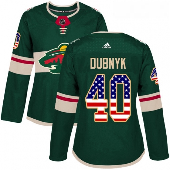 Womens Adidas Minnesota Wild 40 Devan Dubnyk Authentic Green USA Flag Fashion NHL Jersey Womens Adidas Minnesota Wild 40 Devan Dubnyk Authentic Green USA Flag Fashion NHL Jersey