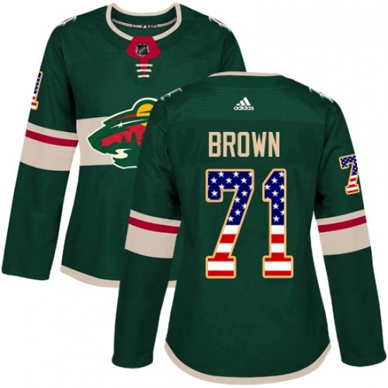 Womens Adidas Minnesota Wild 71 J T Brown Authentic Green USA Flag Fashion NHL Jerse Womens Adidas Minnesota Wild 71 J T Brown Authentic Green USA Flag Fashion NHL Jerse