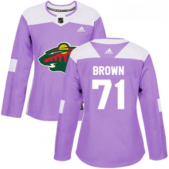 Womens Adidas Minnesota Wild 71 J T Brown Authentic Purple Fights Cancer Practice NHL Jerse Womens Adidas Minnesota Wild 71 J T Brown Authentic Purple Fights Cancer Practice NHL Jerse