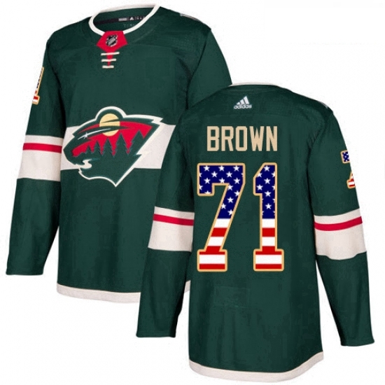Youth Adidas Minnesota Wild 71 J T Brown Authentic Green USA Flag Fashion NHL Jerse Youth Adidas Minnesota Wild 71 J T Brown Authentic Green USA Flag Fashion NHL Jerse