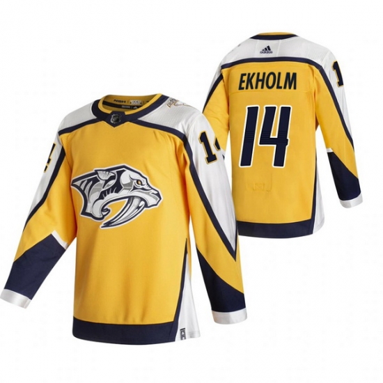 Men Nashville Predators 14 Mattias Ekholm Yellow Adidas 2020 21 Reverse Retro Alternate NHL Jersey Men Nashville Predators 14 Mattias Ekholm Yellow Adidas 2020 21 Reverse Retro Alternate NHL Jersey