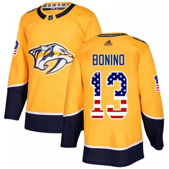 Mens Adidas Nashville Predators 13 Nick Bonino Authentic Gold USA Flag Fashion NHL Jersey Mens Adidas Nashville Predators 13 Nick Bonino Authentic Gold USA Flag Fashion NHL Jersey