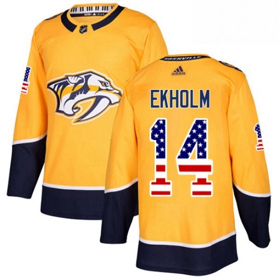 Mens Adidas Nashville Predators 14 Mattias Ekholm Authentic Gold USA Flag Fashion NHL Jersey Mens Adidas Nashville Predators 14 Mattias Ekholm Authentic Gold USA Flag Fashion NHL Jersey
