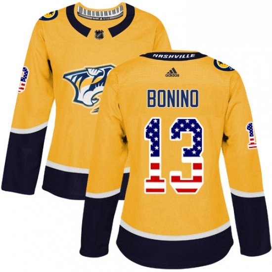 Womens Adidas Nashville Predators 13 Nick Bonino Authentic Gold USA Flag Fashion NHL Jersey Womens Adidas Nashville Predators 13 Nick Bonino Authentic Gold USA Flag Fashion NHL Jersey