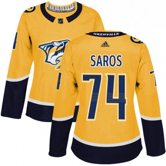 Womens Adidas Nashville Predators 74 Juuse Saros Authentic Gold Home NHL Jersey Womens Adidas Nashville Predators 74 Juuse Saros Authentic Gold Home NHL Jersey
