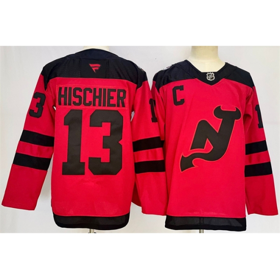 Men New Jersey Devils 13 Nico Hischier Red 2024 25 With C Patch Stitched Hockey Jersey Men New Jersey Devils 13 Nico Hischier Red 2024 25 With C Patch Stitched Hockey Jersey