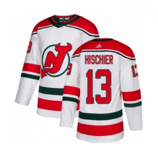 Mens Adidas New Jersey Devils 13 Nico Hischier Premier White Alternate NHL Jersey Mens Adidas New Jersey Devils 13 Nico Hischier Premier White Alternate NHL Jersey
