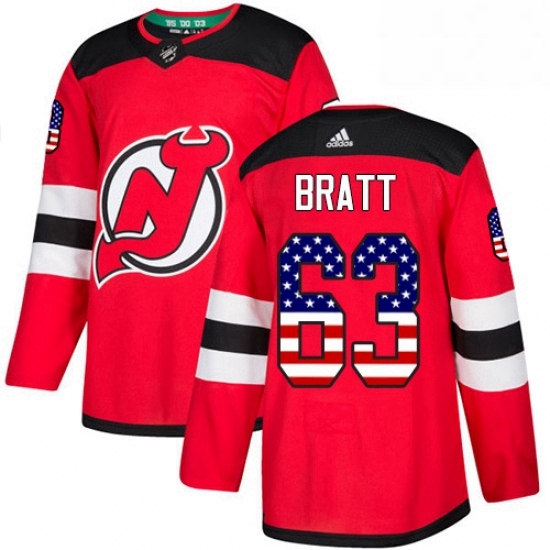 Mens Adidas New Jersey Devils 63 Jesper Bratt Authentic Red USA Flag Fashion NHL Jersey Mens Adidas New Jersey Devils 63 Jesper Bratt Authentic Red USA Flag Fashion NHL Jersey