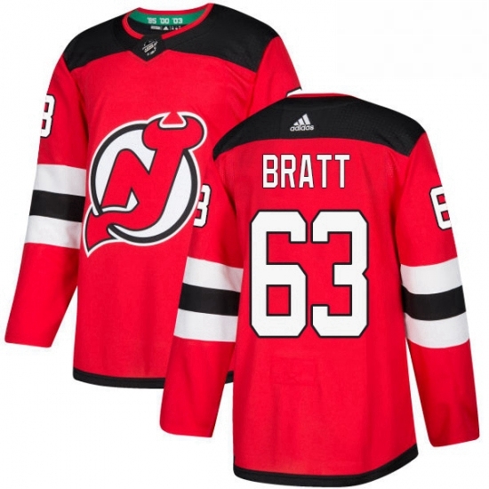 Mens Adidas New Jersey Devils 63 Jesper Bratt Premier Red Home NHL Jersey Mens Adidas New Jersey Devils 63 Jesper Bratt Premier Red Home NHL Jersey