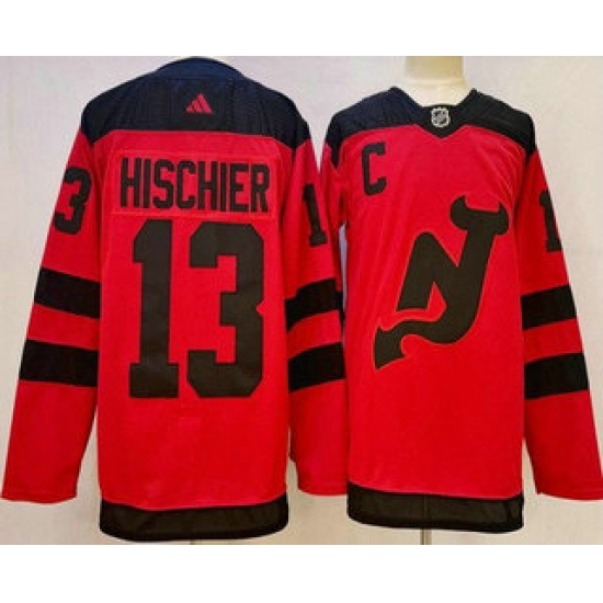 Men's New Jersey Devils #13 Nico Hischier Red 2024 Stadium Series Authentic Jersey Men's New Jersey Devils #13 Nico Hischier Red 2024 Stadium Series Authentic Jersey