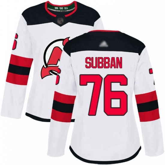 Devils #76 P K Subban White Road Authentic Women Stitched Hockey Jersey Devils #76 P K Subban White Road Authentic Women Stitched Hockey Jersey
