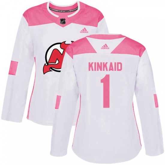 Womens Adidas New Jersey Devils 1 Keith Kinkaid Authentic WhitePink Fashion NHL Jersey Womens Adidas New Jersey Devils 1 Keith Kinkaid Authentic WhitePink Fashion NHL Jersey