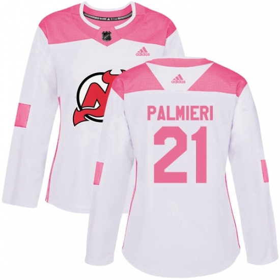 Womens Adidas New Jersey Devils 21 Kyle Palmieri Authentic WhitePink Fashion NHL Jersey Womens Adidas New Jersey Devils 21 Kyle Palmieri Authentic WhitePink Fashion NHL Jersey
