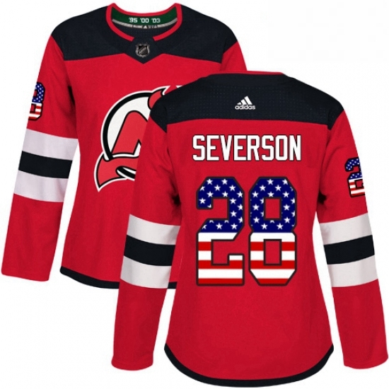 Womens Adidas New Jersey Devils 28 Damon Severson Authentic Red USA Flag Fashion NHL Jersey Womens Adidas New Jersey Devils 28 Damon Severson Authentic Red USA Flag Fashion NHL Jersey