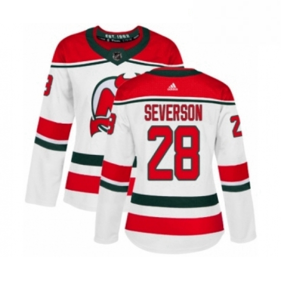 Womens Adidas New Jersey Devils 28 Damon Severson Authentic White Alternate NHL Jersey Womens Adidas New Jersey Devils 28 Damon Severson Authentic White Alternate NHL Jersey