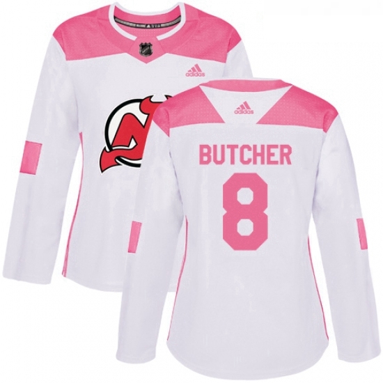 Womens Adidas New Jersey Devils 8 Will Butcher Authentic WhitePink Fashion NHL Jersey Womens Adidas New Jersey Devils 8 Will Butcher Authentic WhitePink Fashion NHL Jersey