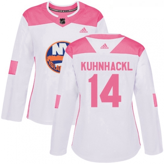 Womens Adidas New York Islanders 14 Tom Kuhnhackl Authentic White Pink Fashion NHL Jersey Womens Adidas New York Islanders 14 Tom Kuhnhackl Authentic White Pink Fashion NHL Jersey