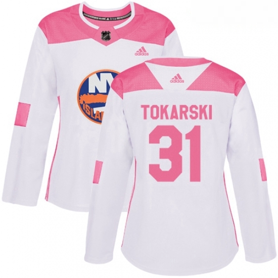 Womens Adidas New York Islanders 31 Dustin Tokarski Authentic White Pink Fashion NHL Jersey Womens Adidas New York Islanders 31 Dustin Tokarski Authentic White Pink Fashion NHL Jersey