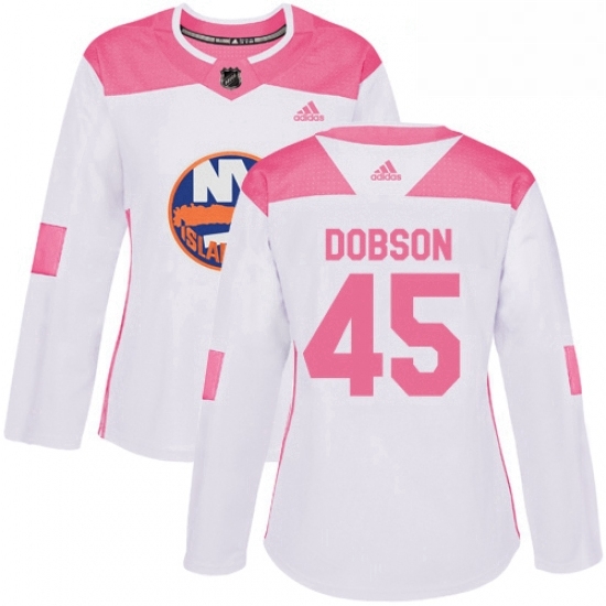 Womens Adidas New York Islanders 45 Noah Dobson Authentic White Pink Fashion NHL Jersey Womens Adidas New York Islanders 45 Noah Dobson Authentic White Pink Fashion NHL Jersey