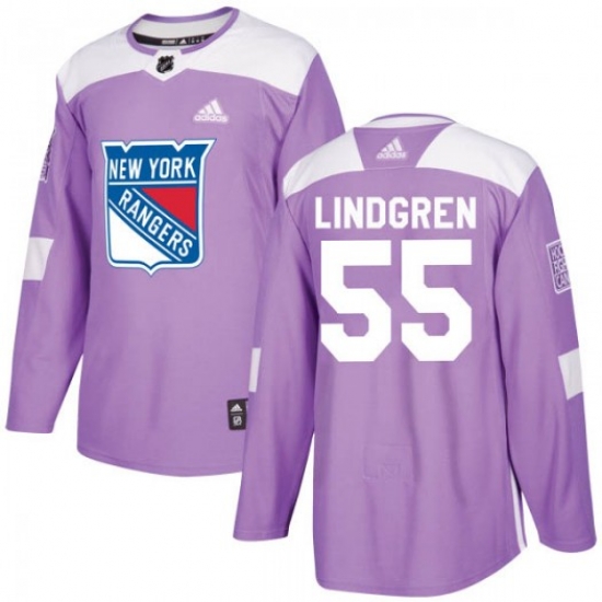 Ryan Lindgren New York Rangers Men's Adidas Authentic Purple Fights Cancer Practice Jersey Ryan Lindgren New York Rangers Men's Adidas Authentic Purple Fights Cancer Practice Jersey