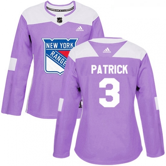 Womens Adidas New York Rangers 3 James Patrick Authentic Purple Fights Cancer Practice NHL Jersey 