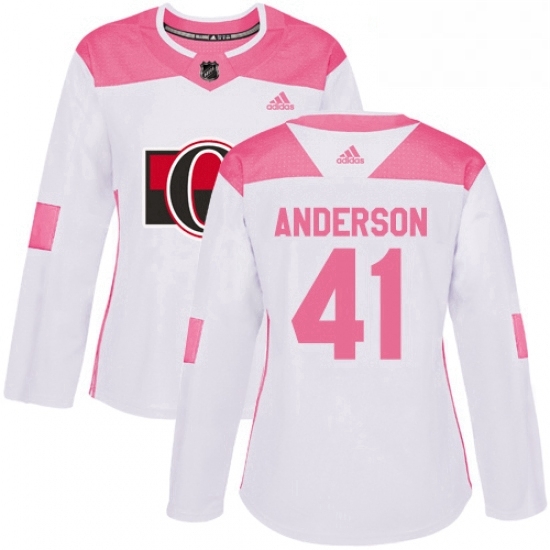 Womens Adidas Ottawa Senators 41 Craig Anderson Authentic WhitePink Fashion NHL Jersey Womens Adidas Ottawa Senators 41 Craig Anderson Authentic WhitePink Fashion NHL Jersey