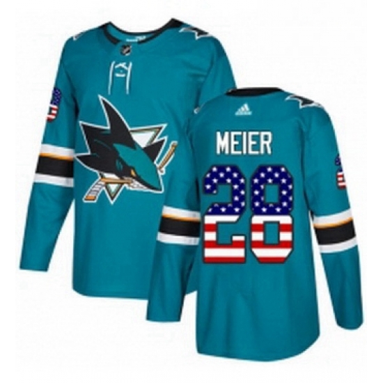 Mens Adidas San Jose Sharks 28 Timo Meier Authentic Teal Green USA Flag Fashion NHL Jersey Mens Adidas San Jose Sharks 28 Timo Meier Authentic Teal Green USA Flag Fashion NHL Jersey