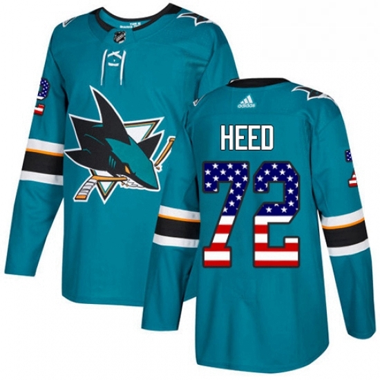 Mens Adidas San Jose Sharks 72 Tim Heed Authentic Teal Green USA Flag Fashion NHL Jersey Mens Adidas San Jose Sharks 72 Tim Heed Authentic Teal Green USA Flag Fashion NHL Jersey
