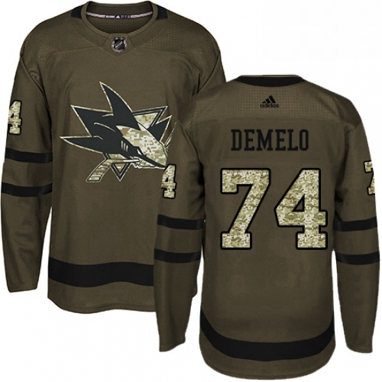 Mens Adidas San Jose Sharks 74 Dylan DeMelo Authentic Green Salute to Service NHL Jersey Mens Adidas San Jose Sharks 74 Dylan DeMelo Authentic Green Salute to Service NHL Jersey