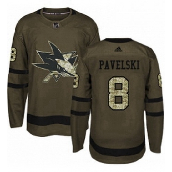 Mens Adidas San Jose Sharks 8 Joe Pavelski Authentic Green Salute to Service NHL Jersey 