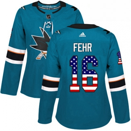 Womens Adidas San Jose Sharks 16 Eric Fehr Authentic Teal Green USA Flag Fashion NHL Jersey Womens Adidas San Jose Sharks 16 Eric Fehr Authentic Teal Green USA Flag Fashion NHL Jersey