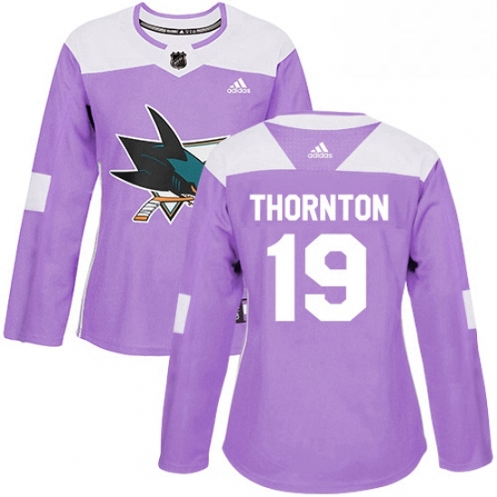 Womens Adidas San Jose Sharks 19 Joe Thornton Authentic Purple Fights Cancer Practice NHL Jersey Womens Adidas San Jose Sharks 19 Joe Thornton Authentic Purple Fights Cancer Practice NHL Jersey
