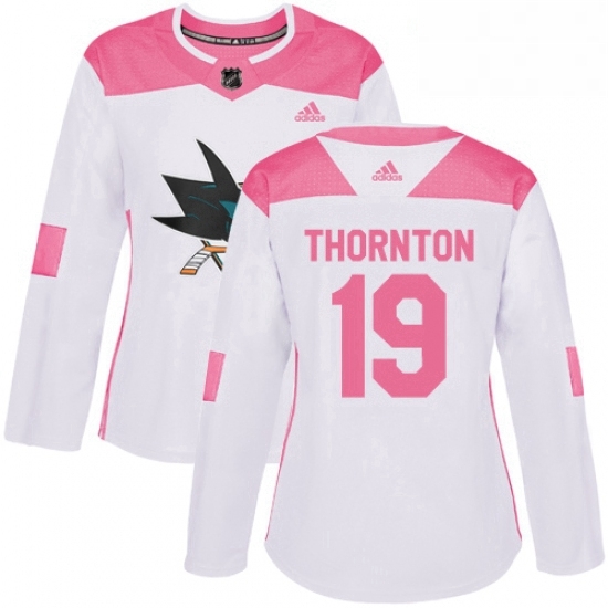 Womens Adidas San Jose Sharks 19 Joe Thornton Authentic WhitePink Fashion NHL Jersey Womens Adidas San Jose Sharks 19 Joe Thornton Authentic WhitePink Fashion NHL Jersey