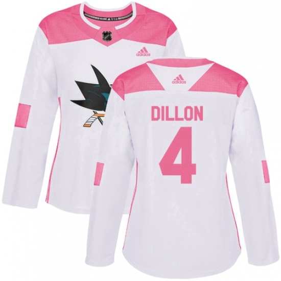 Womens Adidas San Jose Sharks 4 Brenden Dillon Authentic WhitePink Fashion NHL Jersey Womens Adidas San Jose Sharks 4 Brenden Dillon Authentic WhitePink Fashion NHL Jersey
